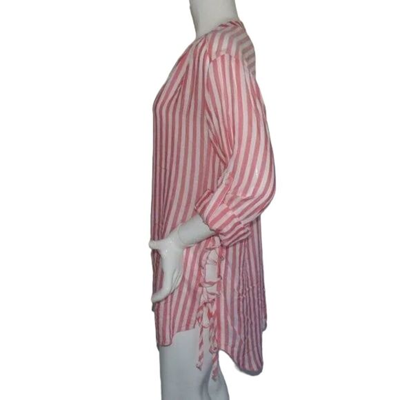 new A.N.A. Top, L, Tigerlilly, Coral/White, stripes, Lace up sides, Buttons, LS - Picture 7 of 11